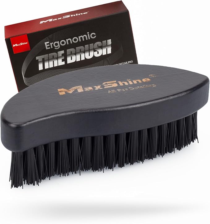 Maxshine Universal Ergonomic Tire Brush with Wood Handle – Professional Detailing Tool for Cleaning Car Tires, Wheels & 