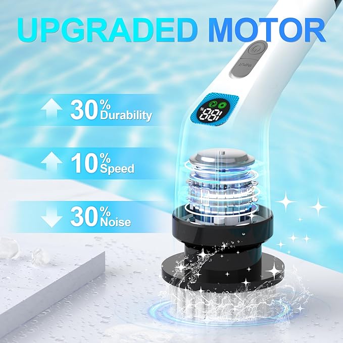 Electric Spin Scrubber for Cleaning Bathroom - Cordless Power Scrubber with 7 Brushes Heads - Shower Cleaner Brush with Long Handle, IPX7 Waterproof Scrub Brush for Bath Tub Tile Grout Glass Tool