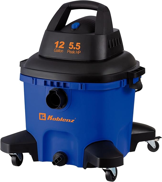 Koblenz WD-12 L4 Wet Dry Vacuum Cleaner, 12 Gallon 5.5 PHP, 3-in-1 Suction & Blower, 32 ft Reach, Drain Plug, Large Vacuum Cleaner for Car, Shop Vacuum Wet and Dry, Click-N-Lock Hose, Blue/Black