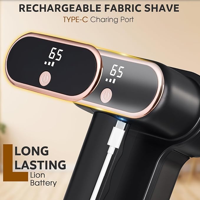 Dual Motors Rechargeable Fabric Shaver,3-Speed Lint Remover for Clothes Sweat & Furniture Couch,Eliminates Fuzz & Pilling,Electric Lint Shaver with LED Display & Type-C Fast Charging Port - Black