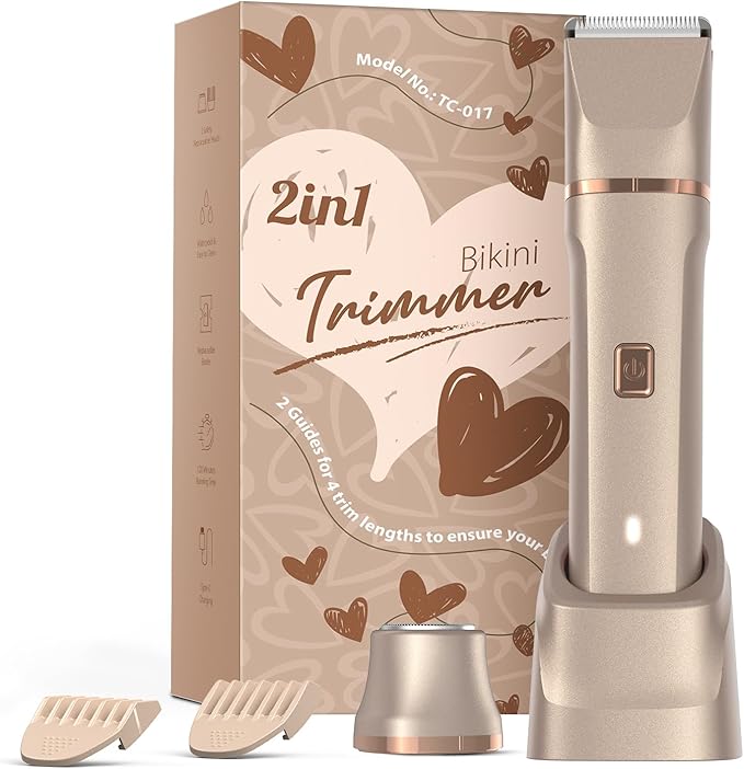 Electric Bikini Trimmer for Women - Waterproof Pubic Hair Trimmer & Facial Shaver, Rechargeable Cordless Electric Razor with Ceramic Blades, IPX7 Shower-Safe for Sensitive Skin, Gift for Women