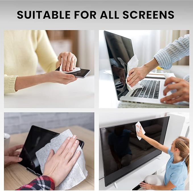 Electronic Wipes Streak-Free Screen Cleaner, TV Screen Cleaner for Smart TV, Screen Wipes Computer Cleaner, TV Cleaner for Electronics: Laptop, Car Phone, iPad | Microfiber Cloth Included [160 Wipes]