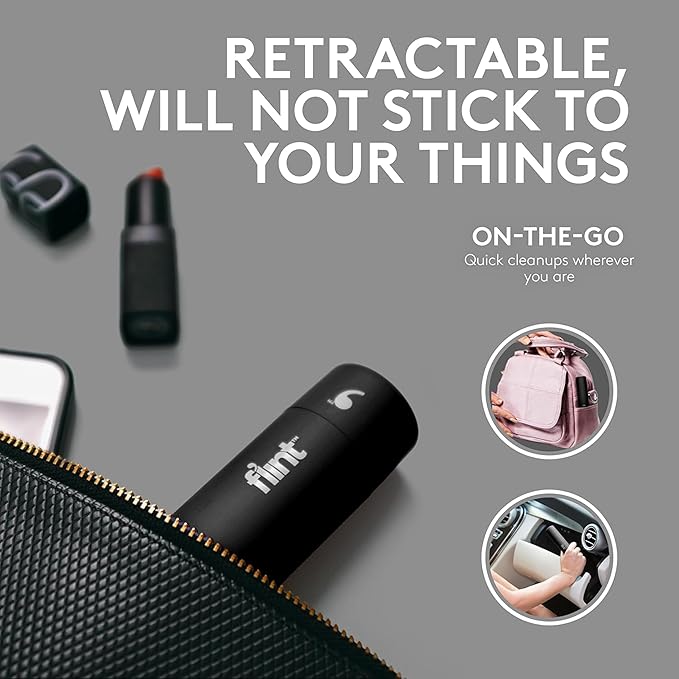 Flint Classic Black Retractable Mini Lint Roller with 30 Extra Sticky Sheets, Small and Portable Lint Roller, Ideal Pet Hair Remover, Travel Lint Rollers for pet Hair Extra Sticky