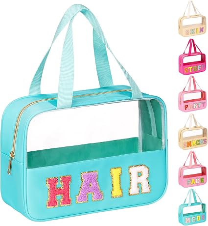 eurovicky Chenille Letter Patch Clear Makeup Bag