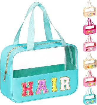 eurovicky Chenille Letter Patch Clear Makeup Bag