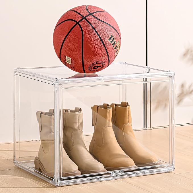XXX-Large Clear Display Case 17.7" x 13" x 13" Extra Large Display Organizer Box with Magnetic Door, Stackable Acrylic S