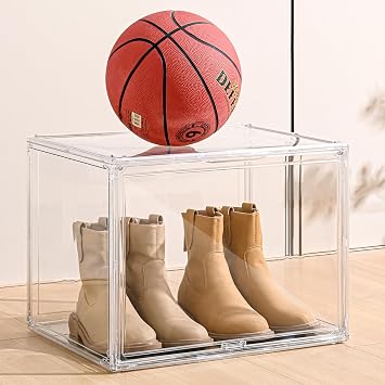 XXX-Large Clear Display Case 17.7" x 13" x 13" Extra Large Display Organizer Box with Magnetic Door, Stackable Acrylic S