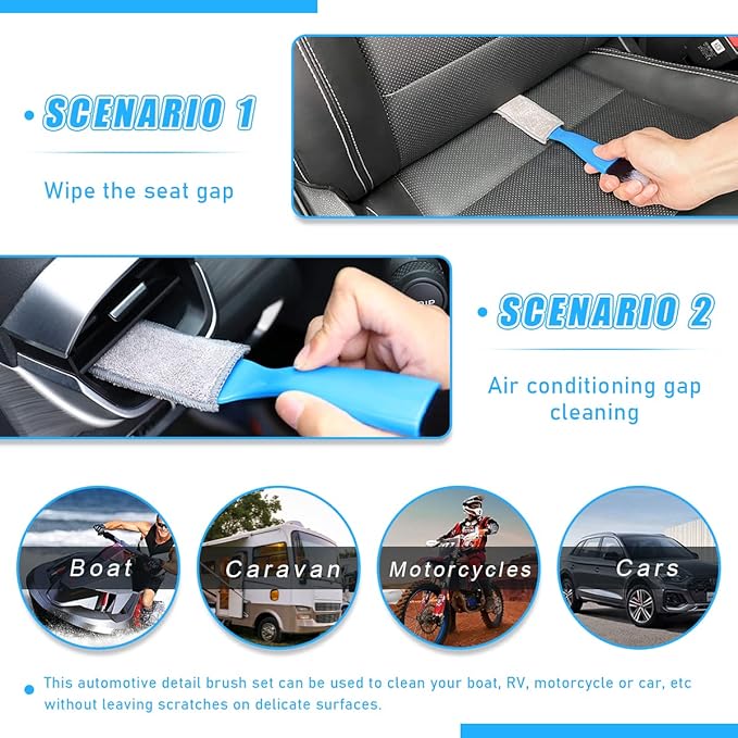 Ziciner 2 PCS Double Head Brush for Car Clean, Soft Auto Interior Duster Detailing Brushes, Universal Vehicle Dashboard Screen, Air Vents, Computer etc Cleaning Tool Accessories (Blue)