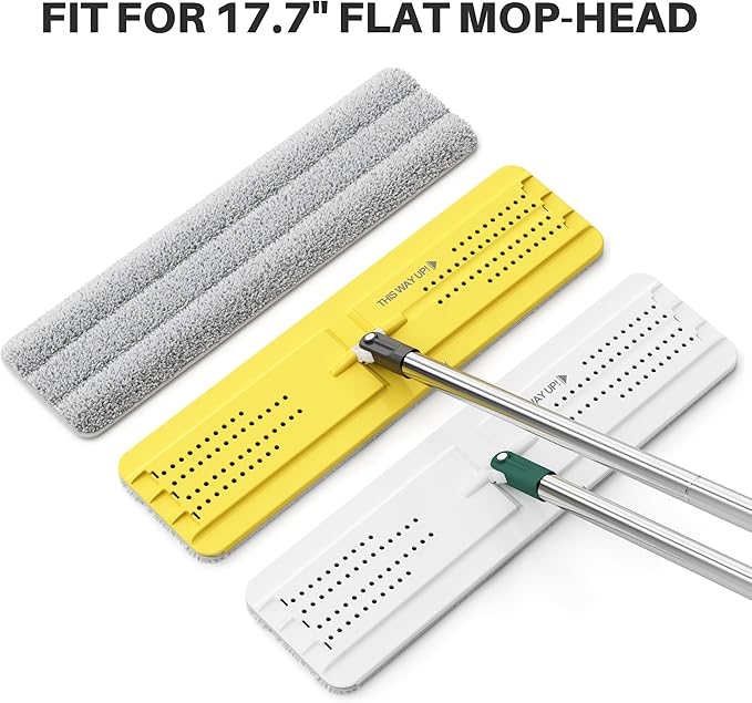 JOYMOOP 17.7-Inch Microfiber Flat Mop Replacement Pads – Washable Reusable Grey & Stripe, Pack of 4 Heavy-Duty Wet & Dry Refill for JOYMOOP Flat Mop & Bucket System