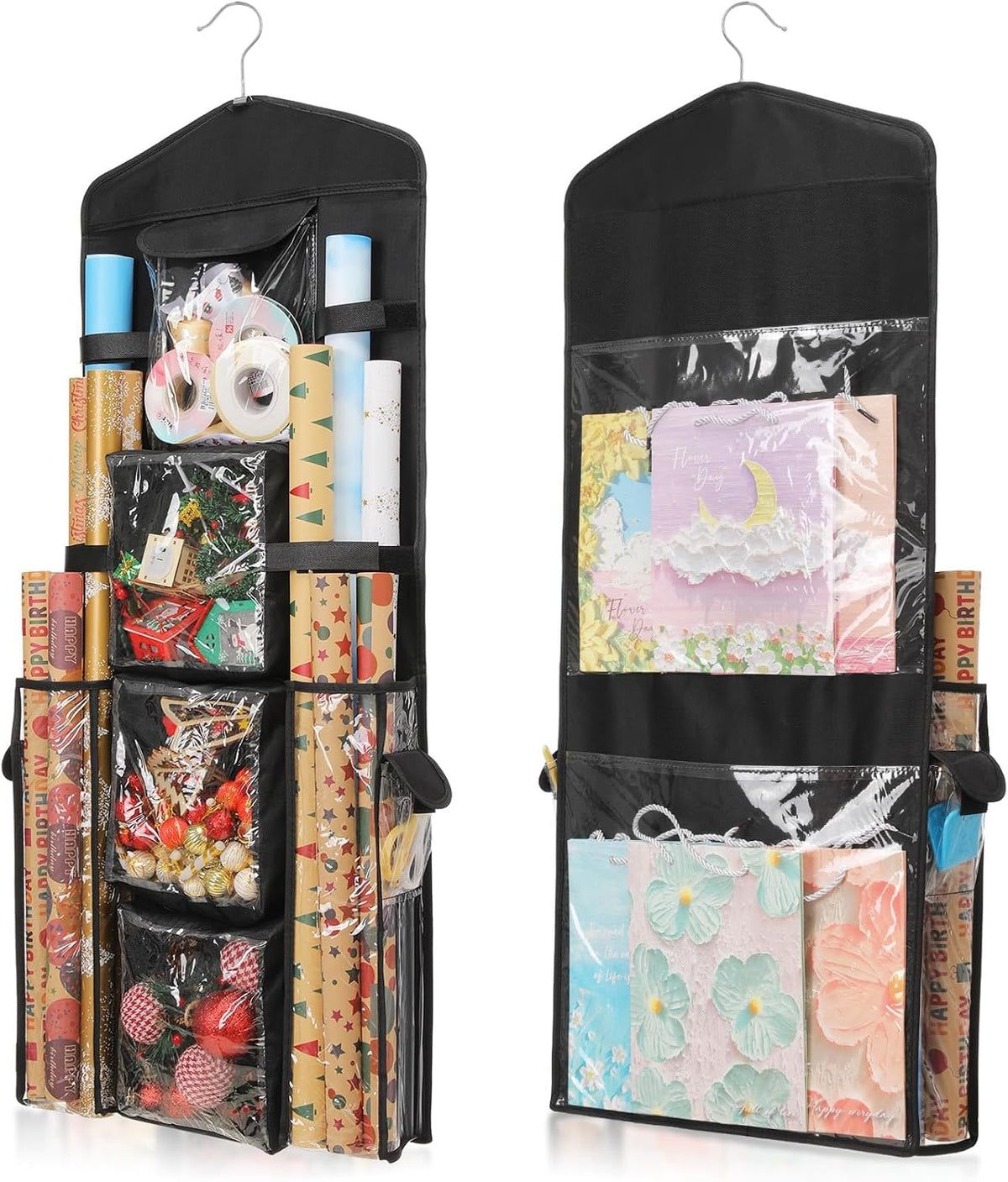Wrapping Paper Storage, Double-Sided Hanging Storage, Black