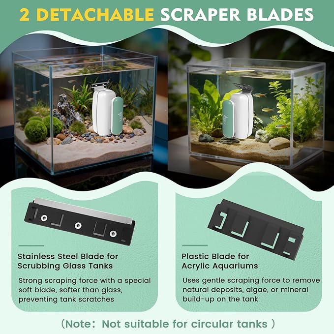 AQQA Aquarium Magnet Glass Cleaner - Enhanced Magnetic Fish Tank Cleaner with 2 Types of Blades, Self-Floating Aquarium Glass Scrubber Algae Scrapers for up to 0.63" Thick Glass/Acrylic Aquariums (L)