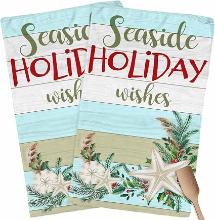 Kitchen Towel Set, Coastal Christmas Fast Drying Microfiber Kitchen Towels Dish Cloths, Tea Towels/Bar Towels/Hand Towel