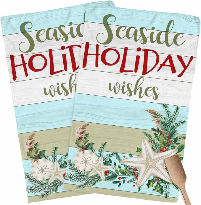 Kitchen Towel Set, Coastal Christmas Fast Drying Microfiber Kitchen Towels Dish Cloths, Tea Towels/Bar Towels/Hand Towel