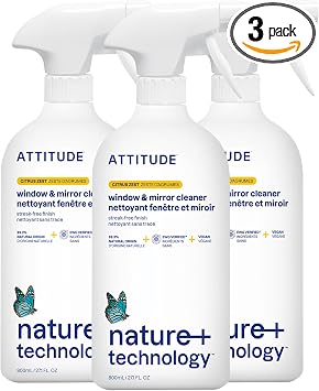 ATTITUDE Window & Mirror Cleaner, EWG Verified, Plant- & Mineral-Based, Vegan & Streak-Free Glass Spray, Citrus Zest Sce