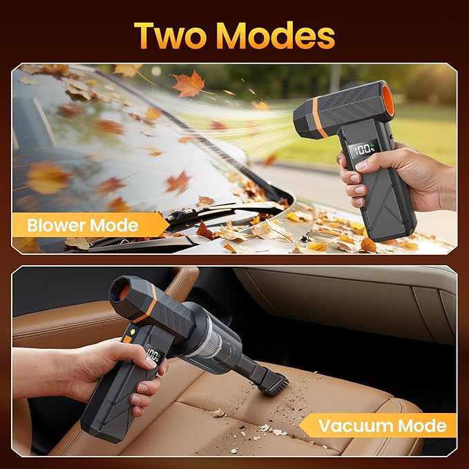 Dzaki Compressed Air Duster & Vacuum 2-in-1, 140000RPM Electric Air Duster, 4-Gear Adjustable Rechargeable Cordless Mini Dust Blower with LED Light Fast Charging for Keyboard PC Car Home Outdoor