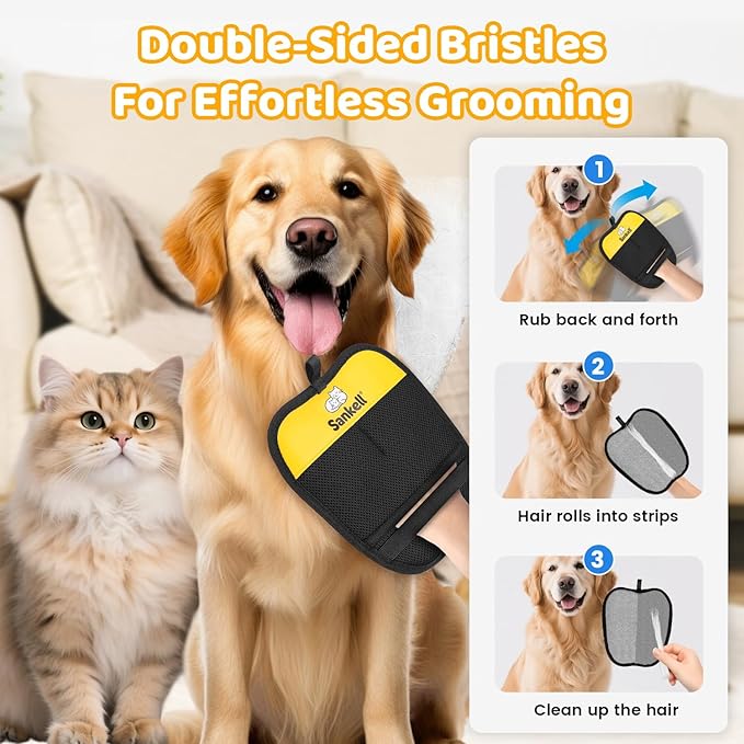 Pet Hair Removal Glove for Dogs & Cats, Sankell Upgraded Reusable Electrostatic Pet Hair Remover Glove, Magic Brush Mitt Tool for Couch, Furniture, Bed, Clothing, Carpet, Car Seat