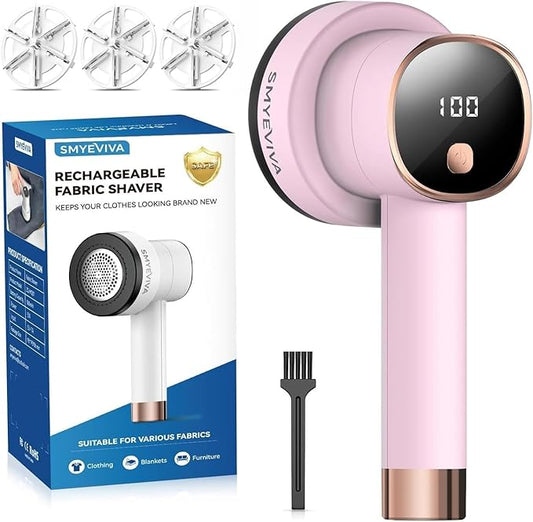 Rechargeable Fabric Shaver for Clothes: 6-Leaf Blades & 3 Speeds to Remove Pilling, Fuzz & Lint Balls - with LED Display, Portable Electric Lint Remover for Sweater, Couch, Blanket, Furniture