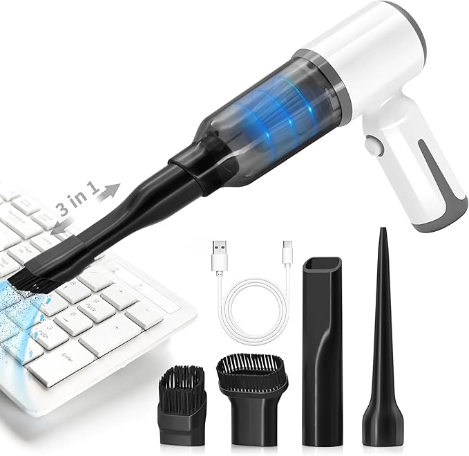 Cordless Handheld Vacuum for Car and Home - 6500Pa Powerful Suction, 3-in-1 Vacuum & Blower for Keyboard Cleaning, Computer Duster