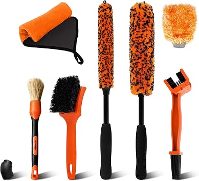 YeewayVeh 7PCS Motorcycle Cleaning Kit, 2-Size Bendable Wheel Brush, Orange