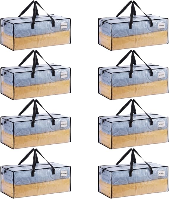 VENO Heavy Duty Moving Bags, Storage Bags, Easy Visibility, Clear, 8 Pack