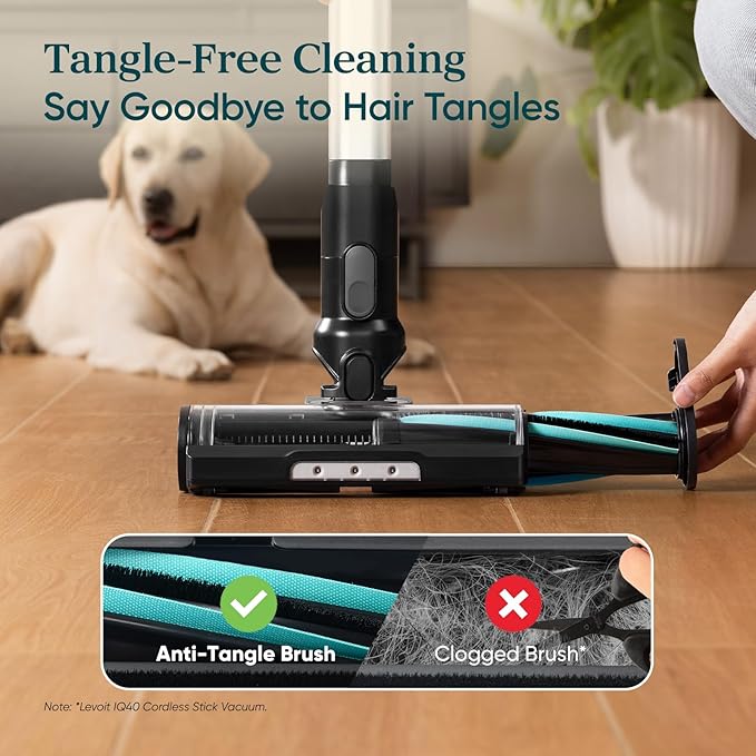 LEVOIT Cordless Vacuum Cleaner with HEPA Filter, Anti-Tangle Brush, Up to 70 Minutes, Charging Wall Dock, Powerful Suction, Lightweight, for Carpet, Hard Floor, Pet Hair, LVAC-200 MAX