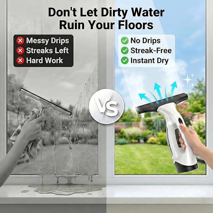 Electric Window Vacuum Squeegee, 2200mAh & 2000Pa Cordless Window Cleaner Tool with 150ml Water Collection Tank, Window Cleaning Kit for Shower Glass, Car, Door, Mirror, Home
