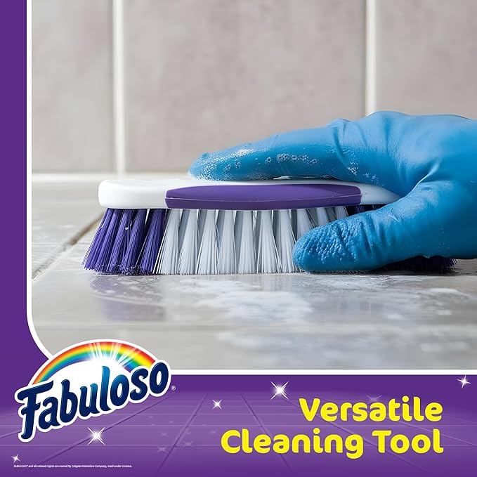 Fabuloso Cleaning Brush, Compact Hand Scrub Brush with Easy Grip Rubber Texture for Kitchen, Bathroom, Tile, Baseboards and Floors, Firm Bristles for Indoor Surface Cleaning, White & Purple, 6 Inch