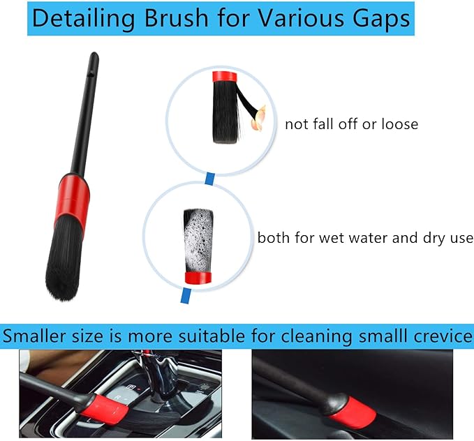 Fitosy Car Interior Duster Detail Brushes, Soft Bristles Brush Car Accessories for Cleaning Dashboard Air Vent Crevice, Detailing Dusting Tool Kit for Auto Truck SUV RV