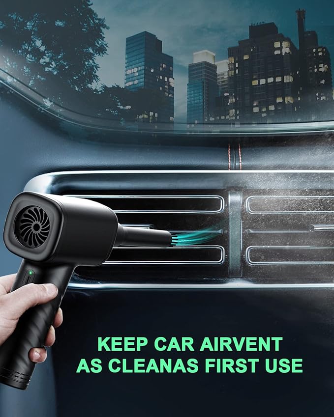 Compressed Air Duster, Rechargeable Cordless Keyboard Cleaner for Computer, 120000 RPM 6 Nozzles with Vacuum, 3000mAh Battery & 3 Speeds for PC, Car, AC and Inflatable Pool Toys