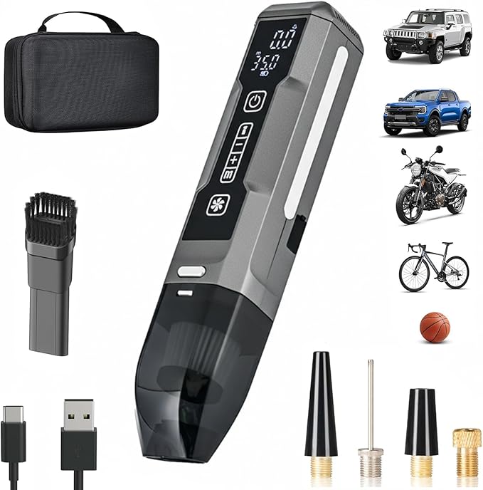 FOLAI Cordless Car Vacuum, 5-in-1 Portable Mini Handheld Vac, Upgraded Smart Digital Display, 2 Suction Modes Type-C Charging for Small Jobs, Car, Office Desk, Keyboards