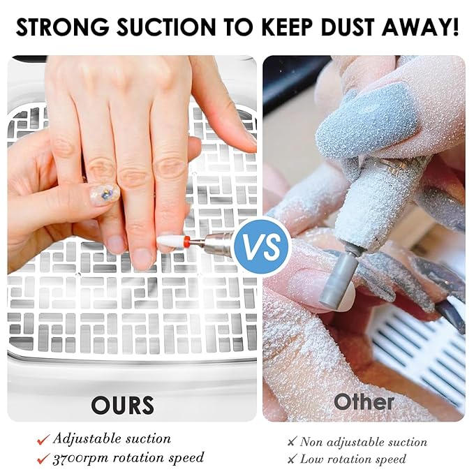 Nail Dust Collector with Reusable Filter for Acrylic Gel Nails, Vacuum Fan Dust Collector for Beginner, Adjustable Nail Vacuum Suction Fan for Manicure Pedicure at Salon or Home