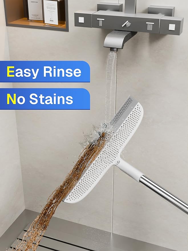 Silicone Floor Squeegee, 180° Rotating Air Broom, Squeegee for Floor with a Long Handle, Magic Broom for Water and Pet Hair Removal on Bathroom Floors, Tile, Deck and Glass, Indoor Cleaning Tool