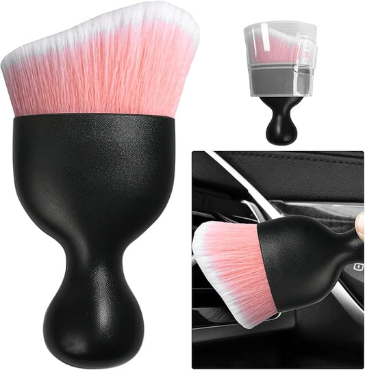 Ziciner Car Detailing Brush, Curved Soft Bristles Auto Removal Dust Collectors, Universal Vehicle Dashboard, Air Conditioner Vents etc Interior Cleaning Tool Accessory (Pink/White)