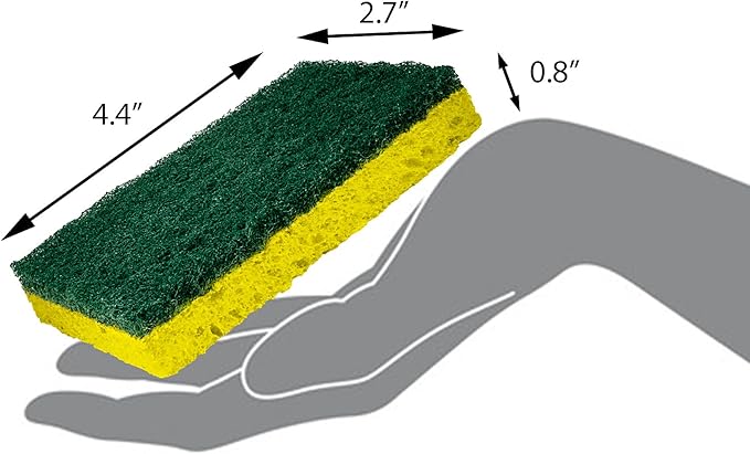 Amazon Basics Heavy Duty Scrub Sponges,Dual-Sided Design,Yellow/Green, 36 Count (6 Packs of 6), Packaging May Vary
