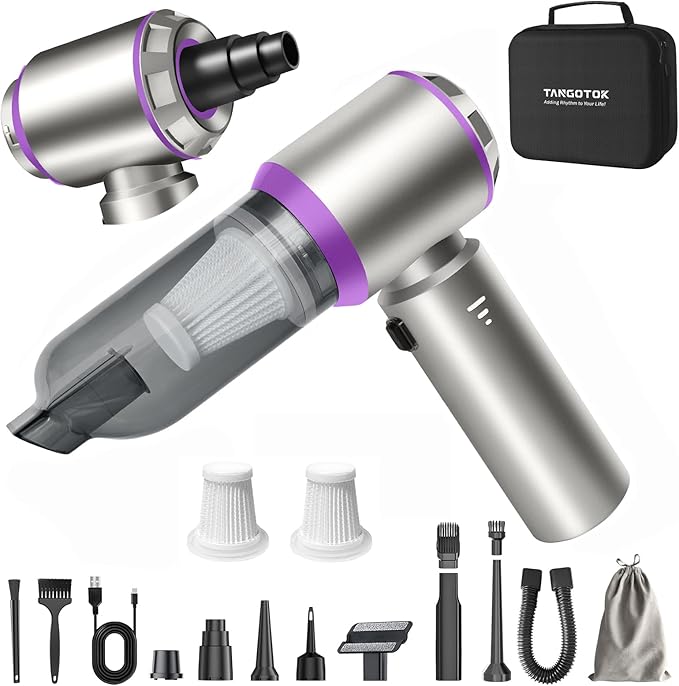 Car Vacuum Portable Cordless, 20000Pa 4-in-1 Handheld Cleaner & Air Duster, 80000RPM Brushless Motor, Type-C Charging, HEPA Filter, Storage Case for Car Home Office (Purple)