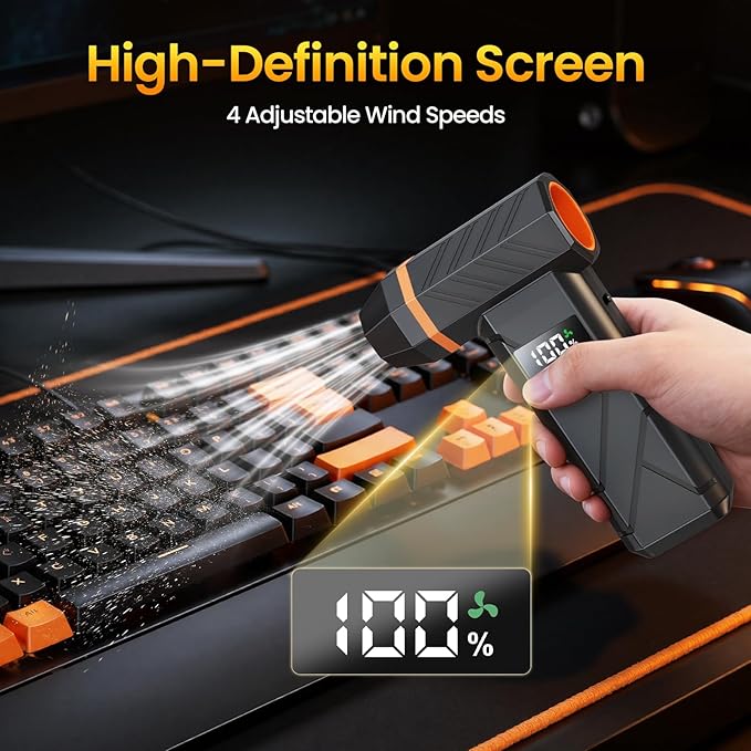 Dzaki Compressed Air Duster & Vacuum 2-in-1, 140000RPM Electric Air Duster, 4-Gear Adjustable Rechargeable Cordless Mini Dust Blower with LED Light Fast Charging for Keyboard PC Car Home Outdoor