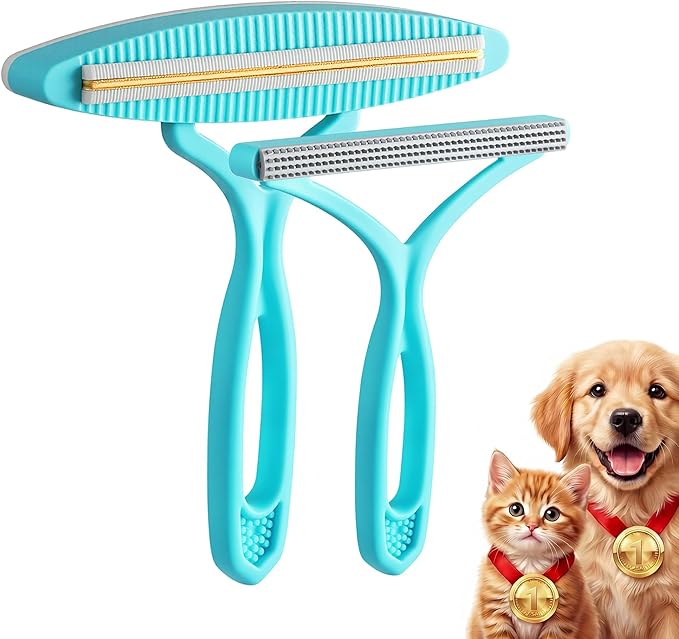 2 Pack Set Pet Hair Removal Tool – Dual-Head Copper & Plastic Scraper for Carpet, Furniture & Car, Reusable Lint Remover for Embedded Dog & Cat Hair
