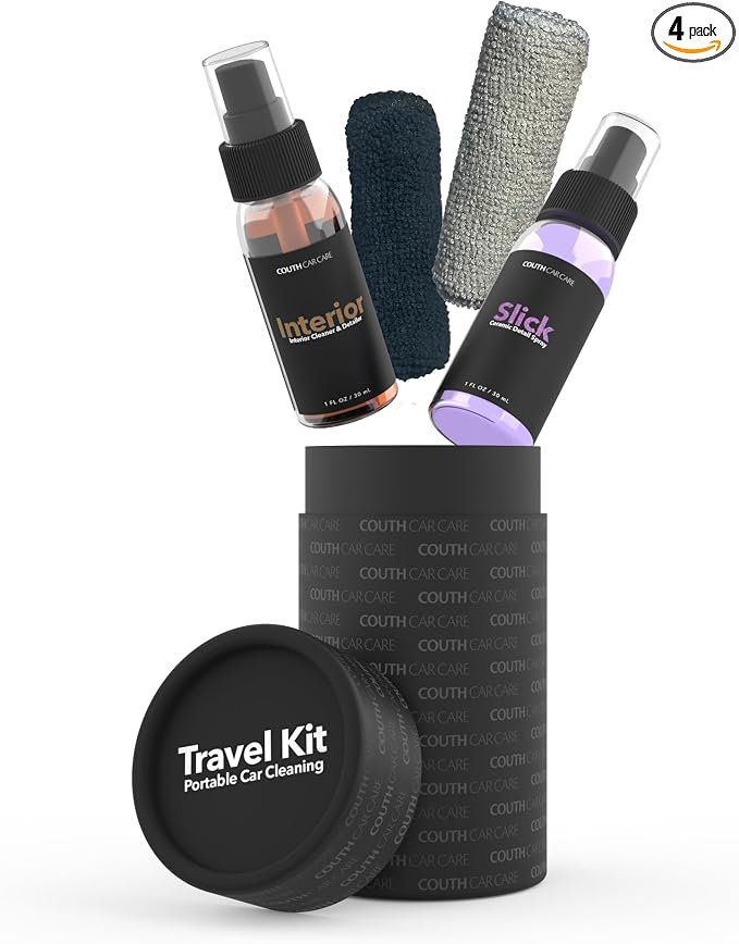 Couth Travel Kit - Car Cleaning Travel Bundle w/Interior Cleaner and Detailer | Ceramic Detail Spray | Microfiber Cleani