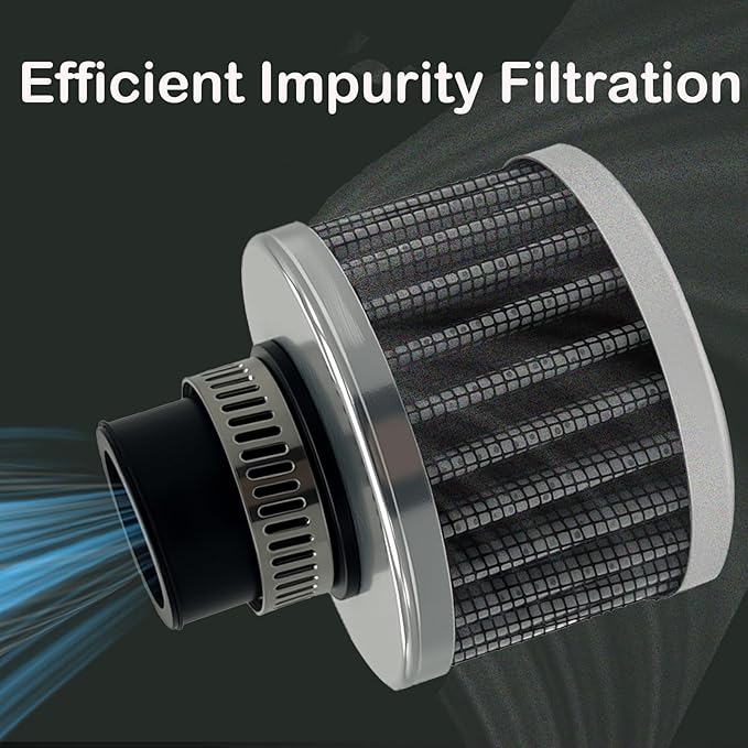 18mm Cold Air Intake Filter, Automotive Cold Air Breather Filter with Adjustable Clamp, Car Valve CoverTurbo Vent Cleaner Accessory, Fits for Car Motorcycle (Sliver)