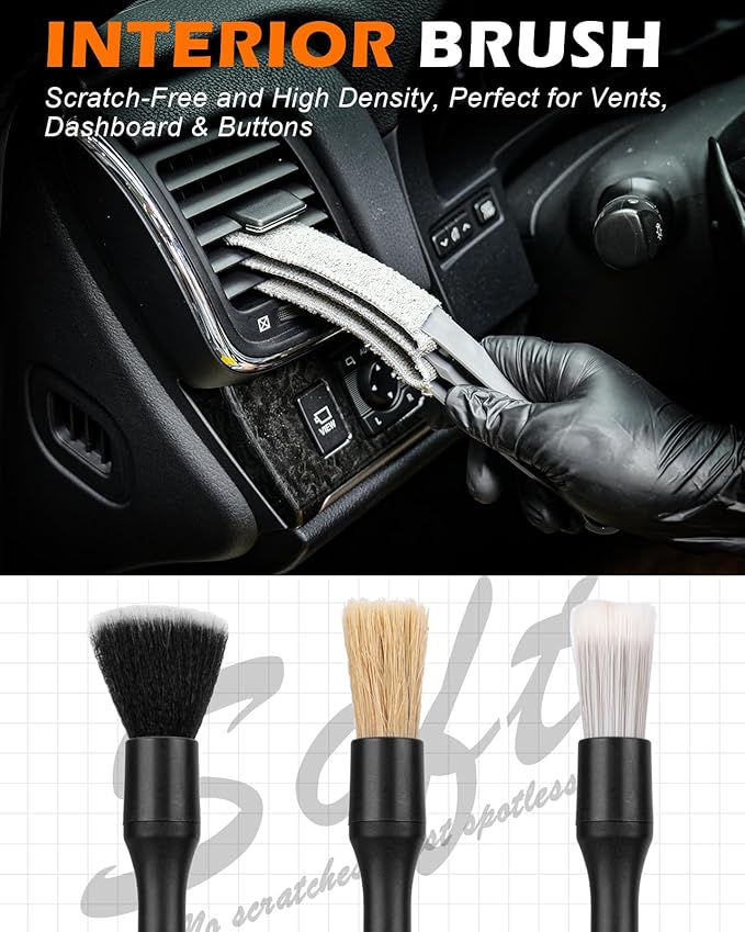 8PCS Car Interior Detailing Kit - 200g Cleaning Gel (185% More Than 70g), Ultra-Soft Detailing Brush Set, Dash Duster, Air Vent Brush, Microfiber Towel | Car Cleaning Supplies Gift for Men