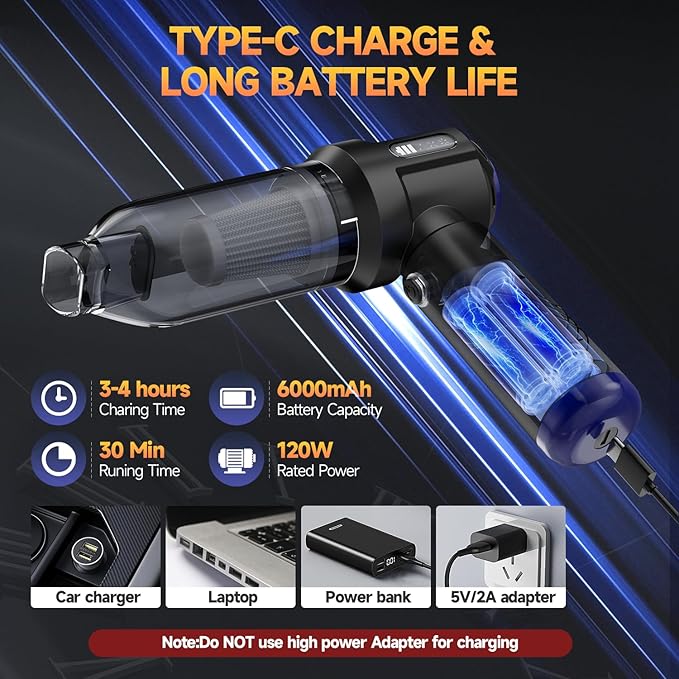 Car Vacuum Portable Cordless High Power Small Handheld Vacuum Cleaner 4-in-1 Compressed Air Duster & Air Blower & Pump Hand Held Mini Vacuum for Christmas Cars,Office,Home Cleaning