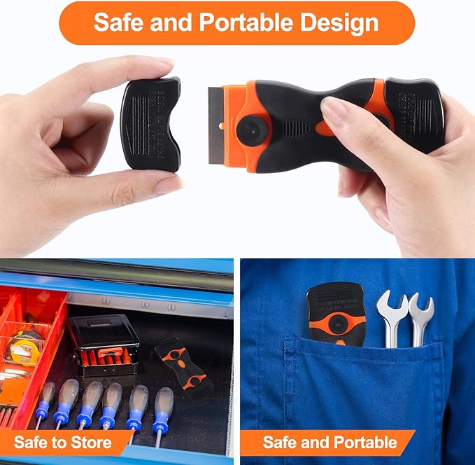2PACK Razor Blade Scraper, 2-in-1 Scraper Tool with 12Pcs Plastic Blades and 7Pcs Metal Blades, Multi-Purpose Cleaning Razor Scraper for Decals, Stickers, Labels, Caulk, Adhesive, Paint Removal