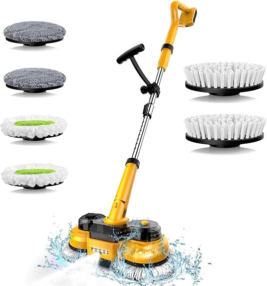 Cordless Electric Mop for Dewalt 20V Battery (NO Battery), 2 in 1 Spin Mop & Electric Floor Scrubber Machine with LED Light & Water Spray, 800 RPM Rotating Electric Mops for Floor (Golden)
