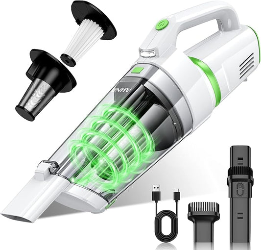 AHNR Handheld Vacuum Cordless, 16000PA Powerful Suction Hand Held Vacuum Dust Busters Cordless Rechargeable with LED Light & 2 HEPA Filters, Portable Car Vacuum Cleaner High Power for Car Home Office