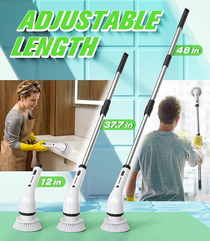 Electric Spin Scrubber for Cleaning,Cordless Waterproof Bathroom Shower Brushes with 9 Heads,1.5H Power Dual Speed Cleaner with Extendable Handles for Bathtub Floor Kitchen Wall