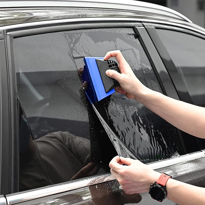 EHDIS Window Tint Tool All-Purpose 6'' Silicone Cleaning Squeegee 5-inch Handy Small Rubber Window Squeegee Auto Water Blade for Car Windshield, Window, Mirror, Glass Door,Shower (Black and Blue)