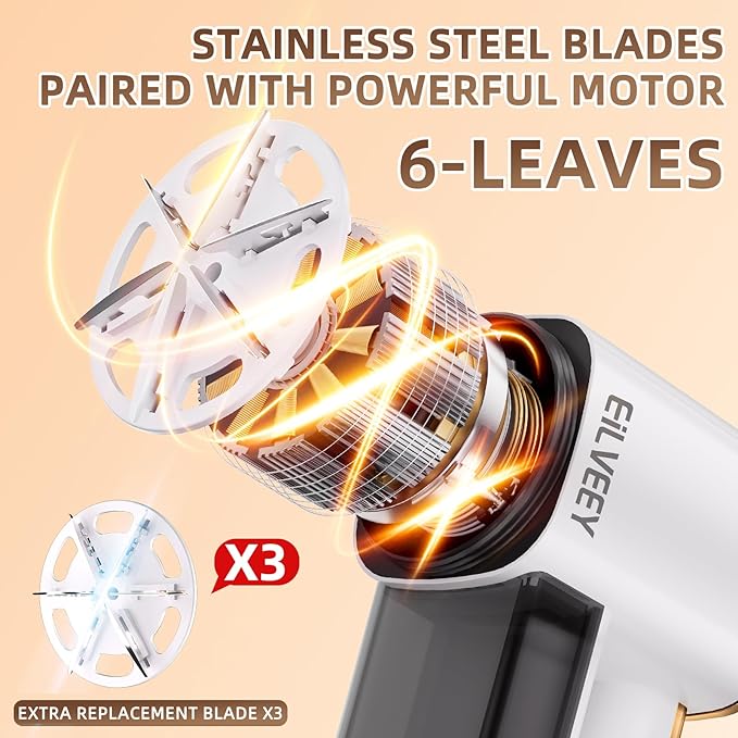 EiLVEEY Rechargeable Lint Remover, Fabric Shaver Fuzz Remover, Sweater Shavers with 6-Leaf Blades, 3-Speeds Digital LED Display to Remove Pilling for Clothing and Furniture, Lint Ball, White