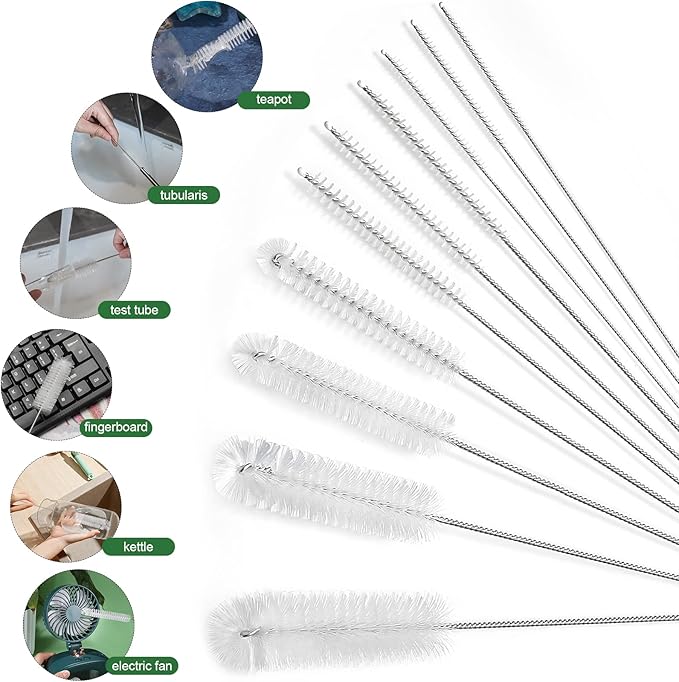 CiaraQ Bottle Cleaning Brushes, 9.8 Inch Nylon Tube Brush Set, Cleaner for Narrow Neck Bottles Cups with Hook, Set of 10pcs