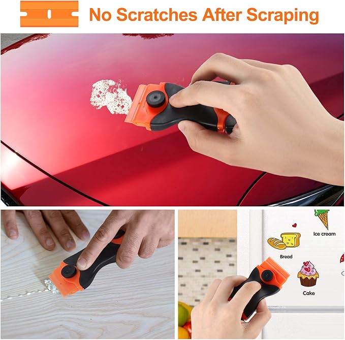 2PACK Razor Blade Scraper, 2-in-1 Scraper Tool with 12Pcs Plastic Blades and 7Pcs Metal Blades, Multi-Purpose Cleaning Razor Scraper for Decals, Stickers, Labels, Caulk, Adhesive, Paint Removal