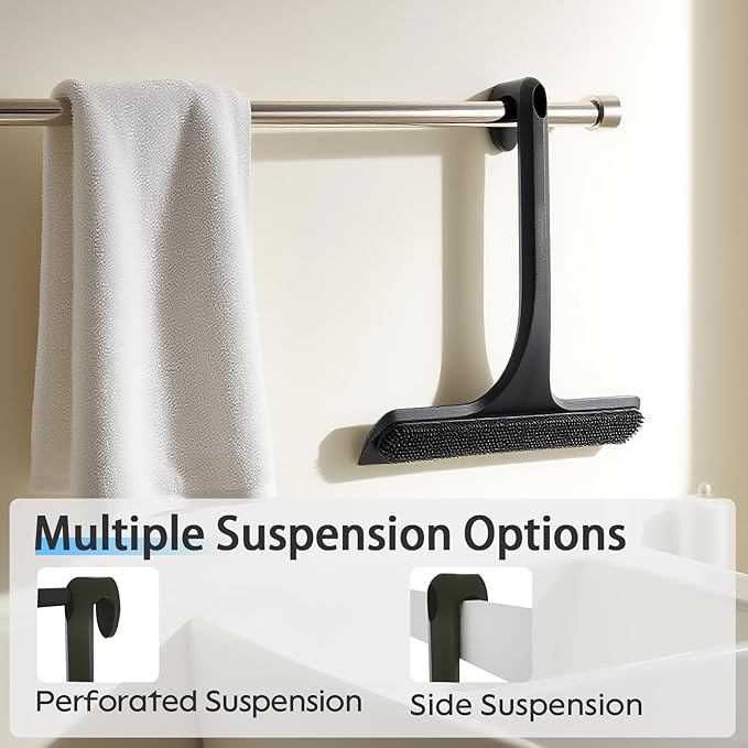 10.7“ Wide All-Purpose Shower Squeegee for Glass Doors, Squeegee for Shower Glass with Hook, Window Squeegee for Home, Small Squeegee for Shower, Bathroom, Car Glass, Mirror (Black)
